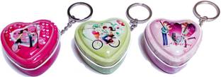 kd collections KD587-(3 Pcs) Tin Storage Box Keychain|Heart Shape Tin Box Keychain|Coin Box Keychain|Mini Storage Box with Key Chain for Small Mini Items|Multicolor Key Chain
