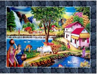 LiveArts Rajasthani Village View Digital Reprint 10.5 inch x 13.5 inch Painting