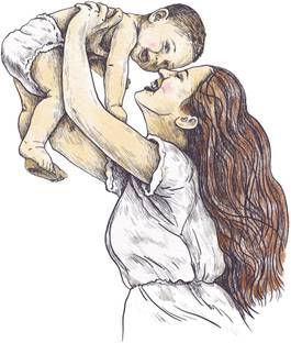 DivineDesigns 51 cm Mom Child Wall Sticker ( Size :- 51 X 61 cm ) Self Adhesive Sticker