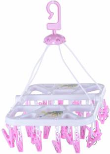 Urbanware folding clip hanger with 28 Clips/Pegs Baby Clothes Hanger Stand,Cloth Drying Plastic Dress Hanger For  Dress