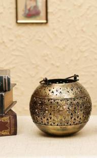 SV Traders Antique Rajasthani Traditional Iron Handmade Metal Golden Tealight Candle/Dhoop Holder Decorative 8x8 Inch. Iron Tealight Holder