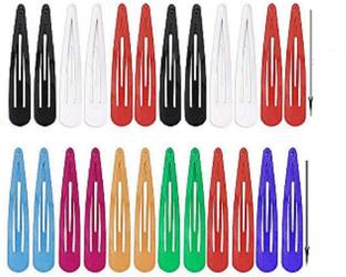 Shivarth Tik Tak Hair Pins or Clips for Women Girls 2 Pair Black; 2 Pair Red; 2 Pair White and 6 Pairs of Random Plain Color Premium Metal Triangular (5 CM) Set of 24 Pieces Tic Tac Clip