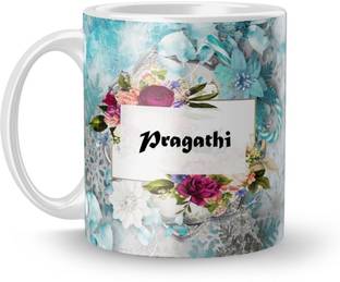 Beautum Name Pragathi Printed White Ceramic (350)ml Model No:BTNAMXYZ015892 Ceramic Coffee Mug