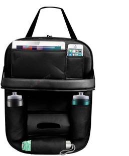 CARMATE Universal PU Leather Car Seat Back Organizer with Foldable Dining Table Tray, Multipocket Storage Tablet, Bottle and Tissue Paper Holder Car Multi Pocket