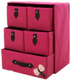 DHARM IMPEX Foldable 5 Drawer 3 Layer Fabric Storage Box Organizer Drawer Divider
