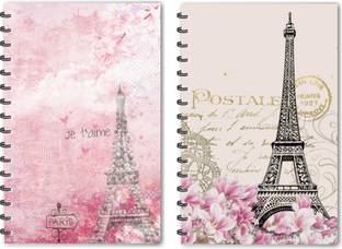 ESCAPER Cream Eiffel Tower & Pink Eiffel Tower Paris Designer Diaries, Designer Notebook, Notepads - Pack of 2 Diaries A5 Diary Ruled 160 Pages