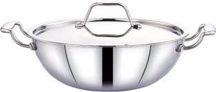 Maxima Stainless steel Triply 28 cm 4.1 litre Kadhai 28 cm diameter with Lid 4.15 L capacity