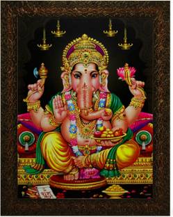 Indianara LORD GANESHA PAINTING (2822) Digital Reprint 13 inch x 10.2 inch Painting
