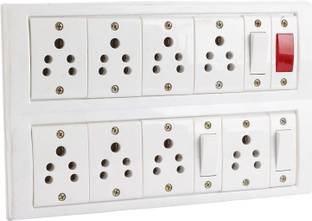 Tinax Heavy Duty PVC Extension Board (3 Switches & 8 Sockets & 1 Indicator) 12 Meter Wire 8  Socket Extension Boards