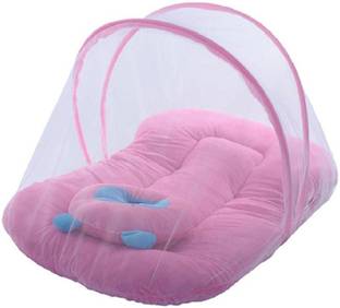 croox New Born baby bedding set with protective mosquito net, cute pillow and folding Pure Cotton mattress Convertible Standard