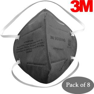 3M 9000ING Dust/Mist Respirator, BIS P1, 1000/CS | ISI Approved PM2.5 Anti-Pollution Dust Standard Size Mask | 8 Mask In Pack, Grey Water Resistant, Reusable