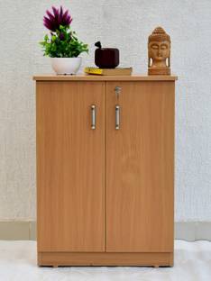 SamDecors Engineered Wood Two Door Cabinet/Shoe Rack with Four Compartments (Colour - Beige) Engineered Wood Free Standing Cabinet