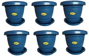 Synergy Plast Garden Balcony Flowering Planter with Bottom Plate/Tray (12 Inch, Blue) Plant Container