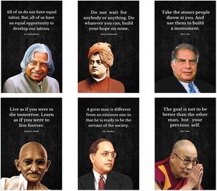 Chaka Chaundh - Posters for room - Set of 6 - Motivational Inspirational Posters for Wall & Study Room – APJ Abdul Kalam, Mahatma Gandhi, Swami Vivekananda, Ratan Tata, , B R Ambedkar, Dalai Lama quotes posters set – (18 X 12 Inches) Paper Print