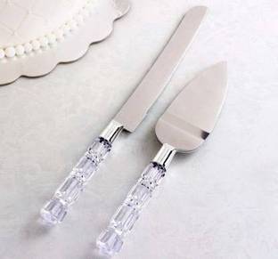 DHARAM ENTERPRISE Stainless Steel Cake Serving Set - 1 PC Cake Cutting Knife + 1 PC Cake Server Cake Décor with Crystal Handles for Weddings, Birthdays, Cakes, Gifts Stainless Steel Cake Server