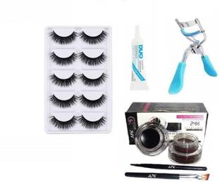 APK 5 Pair Eyelash,Eyelash Glue,Eyelash Curler, Gel Eyeliner Black and Brown pack of 5