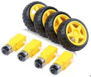 Bidas 4PCs DC Electric Motor 3-6V Dual Shaft Geared TT Magnetic Gearbox Engine with 4Pcs Plastic Toy Car Tire Wheel, Mini ?Smart RC Car Robot Tyres Model Gear Parts Educational Electronic Hobby Kit Motor Control Electronic Hobby Kit