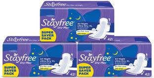 STAYFREE Dry-Max All Nights| All round protection through the night| 2x better coverage Sanitary Pad