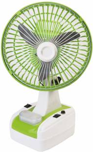 GLOBEX Mini Rechargeable Battery Operated 200 mm 3 Blade Table Fan (Green-White) 400 mm 3 Blade Table ...