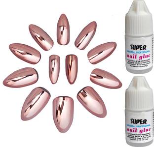 AuraSkin 12Pcs Gorgeous Bridal Series Rose Gold Nail Art Designs with 2pcs Glue Rose Gold