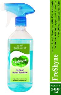 FRESHYNE Instant with 80.3% Alcohol WHO & DRDO Recommended Formula 99.99% germ kill spry bottle Hand Sanitizer Pump Dispenser
