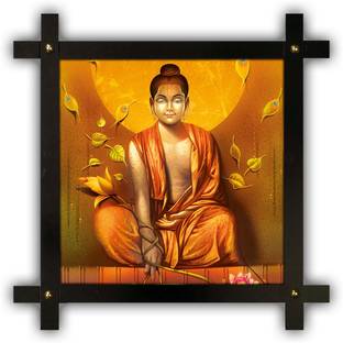 Poster N Frames Cross Wooden Frame Hand-Crafted with photo of Buddha 14696-Crossframe Digital Reprint 16.5 inch x 16.5 inch Painting