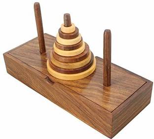 ORTUS Wooden 9-Rings Tower of Hanoi Puzzle Game Handmade, Brown IQ Brain Teaser Educational Game for Kids