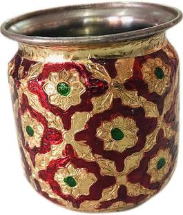 SV Traders Meenakari Golden Artwork Rajasthani Puja Lota Kalash Steel Kalash