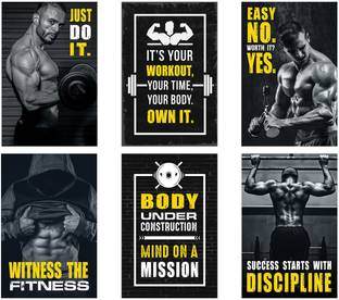 Gym posters - Set of 6 - Gym Posters Motivational - Gym Quotes Posters - Gym posters for wall – Bodybuilder poster, workout poster & Exercise poster for gyms Paper Print