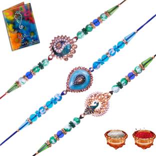 Dreamlivproducts Designer E-RL-RM-RR Gold Finish Rakhi  Set