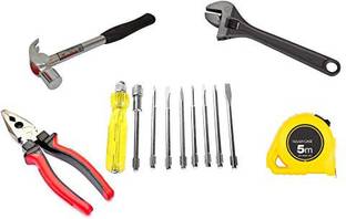 gizmo 8Pc Screwdriver Set, Steel Hammer 1/2 Inch, Combination Plier, Adjustable Wrench & Measuring Tape Standard Screwdriver Set