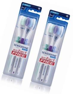 SENSODYNE Sensitive Toothbrush with Soft Bristles - 3 Pieces Each Pack (Set of 2 Packs = 6 Toothbrush) Soft Toothbrush