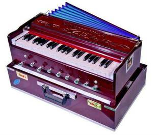 Naad Indian Classical Harmonium, Musical deluxe portable dark mahogany, 2 reeds, 3.5 octaves, couplerWith Bag , Book & Cleaning Cloth 3.5 Octave Hand Pumped Harmonium