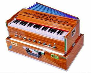Naad Indian Classical Portable 3.5 Octave 9 Stopper Laying Style Harmonium Baja With Coupler Teak Wood WIth Bag , Book & Cleaning Cloth 3.5 Octave Hand Pumped Harmonium
