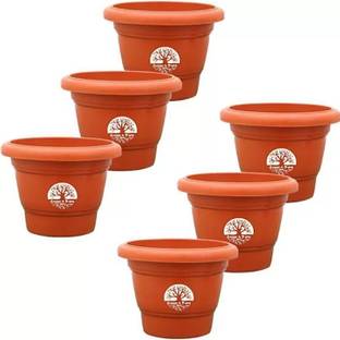 Greenvillage Plastic Plants/Flower Pot (Brown) Set of 6 Pcs Plant Container Set