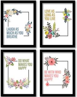 Nature Inspired Flower Theme Motivational Quotes Framed Poster for Office Wall School Study Room College Institute Students Enterpreneur Classroom and Home | Inspirational Quotes Wall Frame | Motivational Quote Frame for Home Decoration | Quotes Wall Posters with Frame - Set of four Paper Print