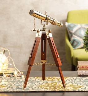Flipkart Perfect Homes Brass Polish Telescope Showpiece with Wooden Tripod Stand Decorative Showpiece  -  43.18 cm