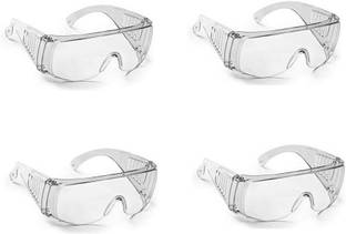 De-Ultimate Pack Of 4 Pcs High Quality Non-Breakable Flexible Anti-Fog Clear Lens Chemical Splash Eye Protective Shield Lightweight Transparent Wide-Vision Safety Goggle Laboratory, Power Tool, Wood-working  Safety Goggle