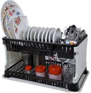 AK HUB Utensil Kitchen Rack Plastic Multipurpose Use ( Plate / Bowl / Spoon / Knife ) Storage - (Black )