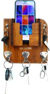 US DZIRE ™ 846 Mobile Charging Holder , Key, Cloth Hanger, Wooden Handcrafted Home or Decorative Wood Key Holder