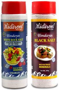 Midiron Himalayan Rock Salt & Black Salt Table Sprinkler Jar Sendha Namak & Kala Namak (200 gm each) Rock Salt