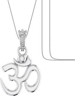 Akshat Sapphire Sterling Silver (92.5% purity) Spiritual OM Chain Pendant (Pendant with Box Chain) for Men & Women Pure Silver Divine OM Chain Locket for Good Health & Wealth Sterling Silver Pendant Set