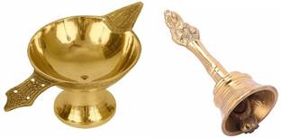 Utkarsh Combo Of Nagpari Head Pooja Puja Bell Ghanti With Akhand Laxmi Deepak Pital Diya Brass