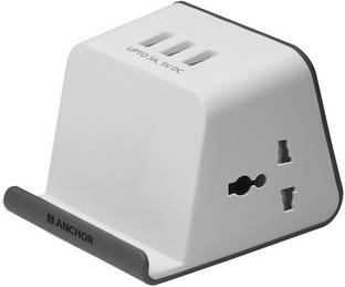 Anchor By Panasonic Extension Socket with USB Charging (White + Grey) 2  Socket Extension Boards