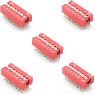 e4u 8 Way DIP Switch Red Color PCB Mount DIP-16 Package - 5 No's Electronic Components Electronic Hobby Kit