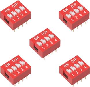 e4u 4 Way DIP Switch Red Color PCB Mount DIP-8 Package - 5 No's Electronic Components Electronic Hobby Kit
