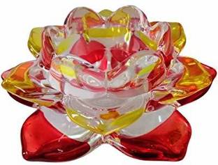 Bellveen Fancy Crystal Glass Lotus Candle Holders | Red & Yellow Color Glass 1 - Cup Candle Holder