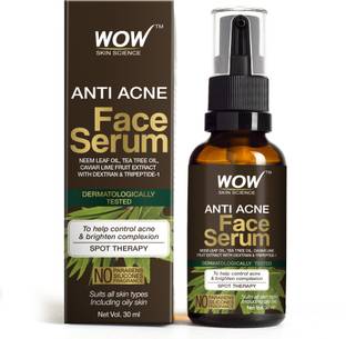 WOW SKIN SCIENCE Anti Acne Face Serum - Natural Neem Leaf Oil, Tea Tree Oil, Caviar Lime Fruit Extract - Spot Therapy - No Parabens, Silicones & Fragrance - 30 mL Glass Bottle
