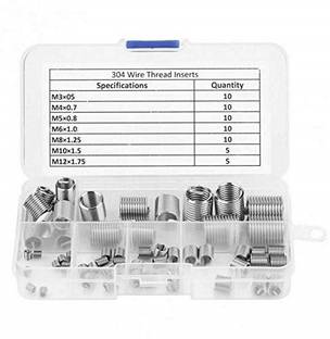 GSK Cut 60Pcs SS Wire Thread Insert Metric M3 M4 M5 M6 M8 M10 M12 Helicoil Thread Repair Kit with Pastic Box Hand Tool Kit