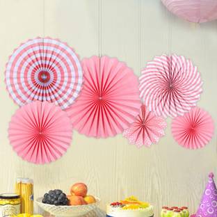 DECOR MY PARTY Pink, White Round Paper fan for decoration / Hanging Paper Decoration Items